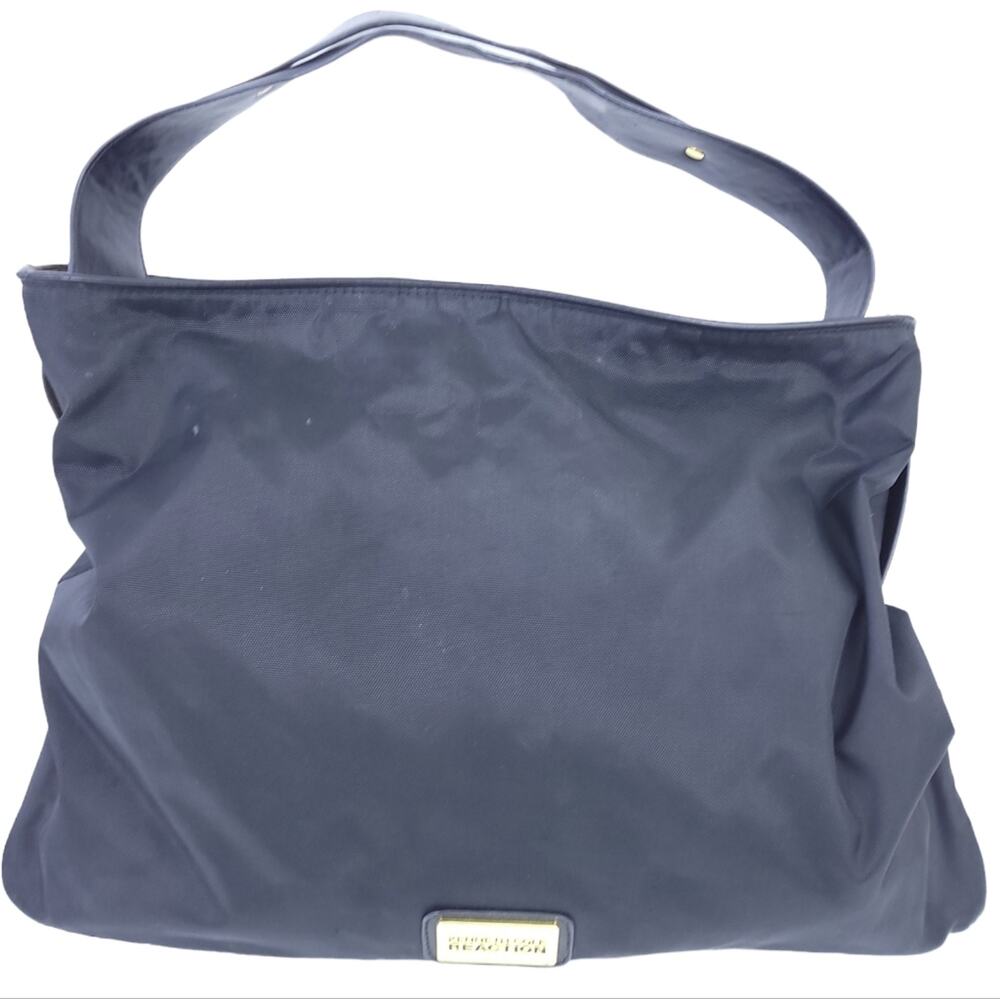 Kenneth Cole Reaction Black Shoulder Bag, Nylon, Gold Hardware, 18"x13", Tote